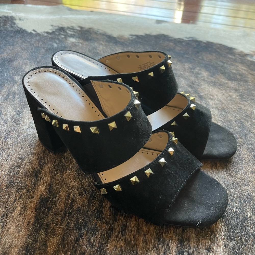 Black Studded High-Heels Sandals Sz 9